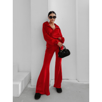 KOMPLET DRES DAMSKI WELUROWY HAFT LAMPASY OLAVOGA VELVET WOOD RED