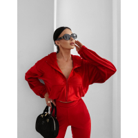 KOMPLET DRES DAMSKI WELUROWY HAFT LAMPASY OLAVOGA VELVET WOOD RED