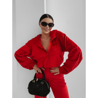 KOMPLET DRES DAMSKI WELUROWY HAFT LAMPASY OLAVOGA VELVET WOOD RED