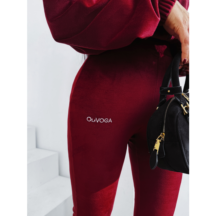 KOMPLET DRES DAMSKI WELUROWY HAFT LAMPASY OLAVOGA VELVET WOOD BURGUND