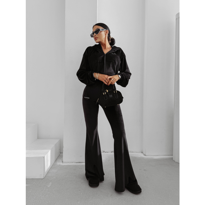 KOMPLET DRES DAMSKI WELUROWY HAFT LAMPASY OLAVOGA VELVET WOOD BLACK