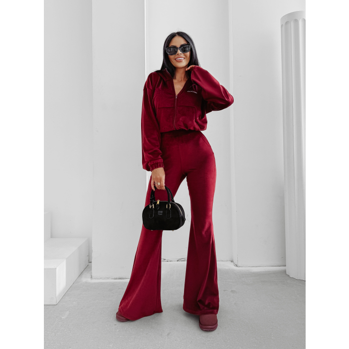 KOMPLET DRES DAMSKI WELUROWY HAFT LAMPASY OLAVOGA VELVET WOOD BURGUND