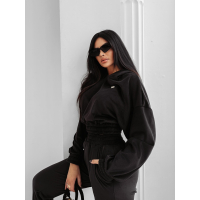 KOMPLET DRES DAMSKI WELUROWY Z KAPTUREM OLAVOGA FORM BLACK