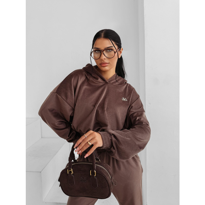KOMPLET DRES DAMSKI WELUROWY Z KAPTUREM OLAVOGA FORM BROWN