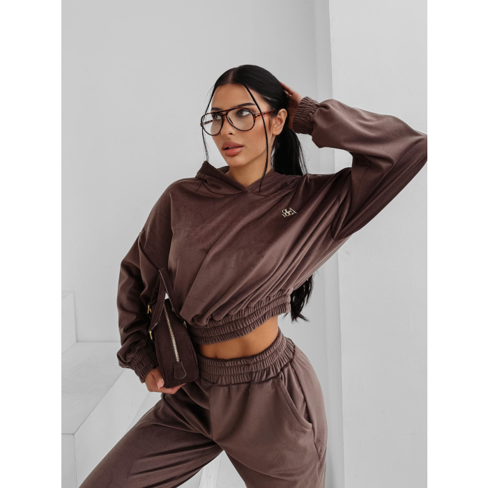 KOMPLET DRES DAMSKI WELUROWY Z KAPTUREM OLAVOGA FORM BROWN