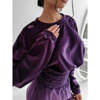 KOMPLET DRES WELUROWY HAFT OLAVOGA VELVET STORM PLUM