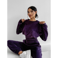 KOMPLET DRES WELUROWY HAFT OLAVOGA VELVET STORM PLUM