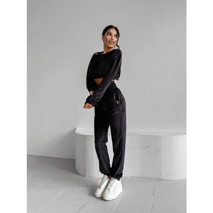 KOMPLET DRES WELUROWY HAFT OLAVOGA VELVET STORM BLACK