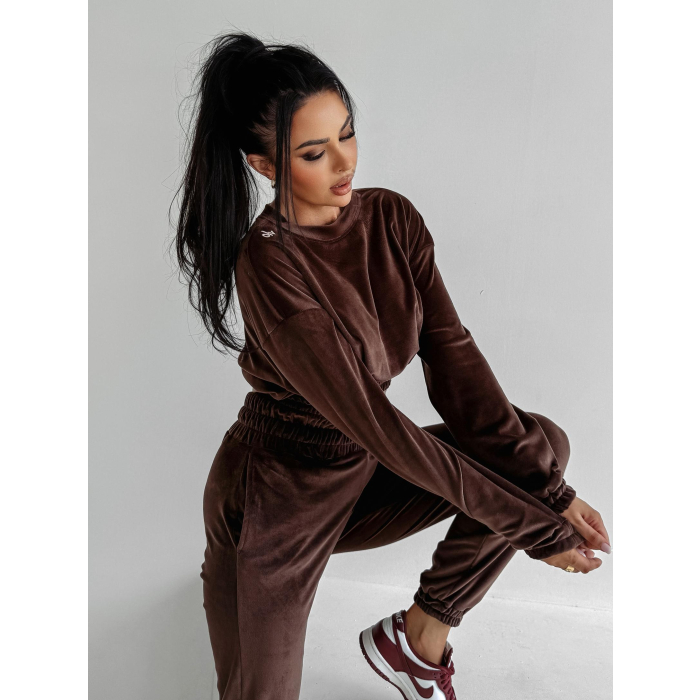 KOMPLET DRES WELUROWY HAFT OLAVOGA VELVET STORM MEDIUM CHOCOLATE