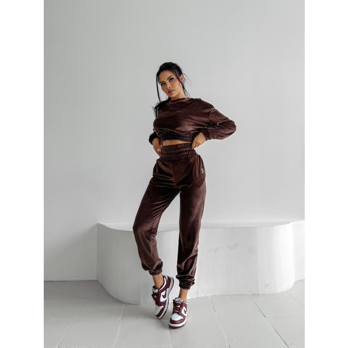 KOMPLET DRES WELUROWY HAFT OLAVOGA VELVET STORM MEDIUM CHOCOLATE