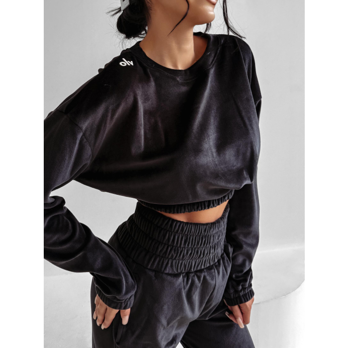 KOMPLET DRES WELUROWY HAFT OLAVOGA VELVET STORM BLACK