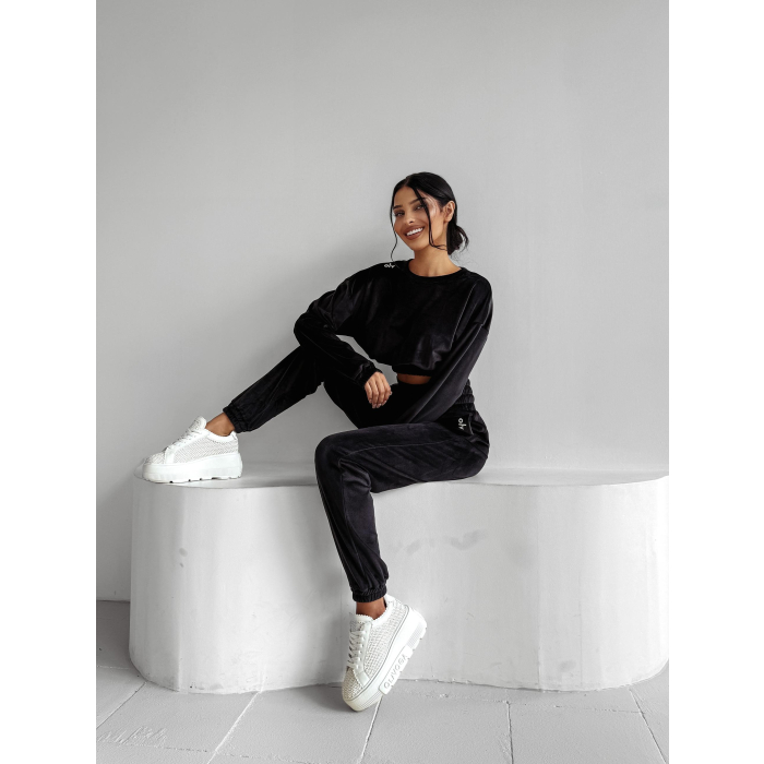 KOMPLET DRES WELUROWY HAFT OLAVOGA VELVET STORM BLACK
