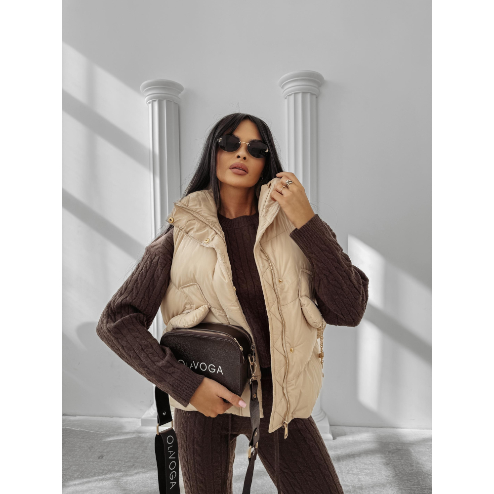 KURTKA BEZRĘKAWNIK KAMIZELKA OVERSIZE OLAVOGA RAIN BEIGE