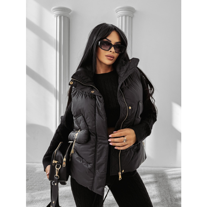 KURTKA BEZRĘKAWNIK KAMIZELKA OVERSIZE OLAVOGA RAIN BLACK
