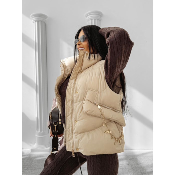 KURTKA BEZRĘKAWNIK KAMIZELKA OVERSIZE OLAVOGA RAIN BEIGE