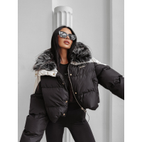 KURTKA DAMSKA BOMBER PIKOWANA OLAVOGA PULLY BLACK BEIGE