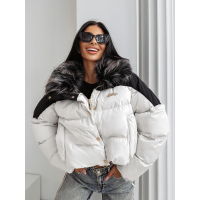 KURTKA DAMSKA BOMBER PIKOWANA OLAVOGA PULLY BEIGE BLACK