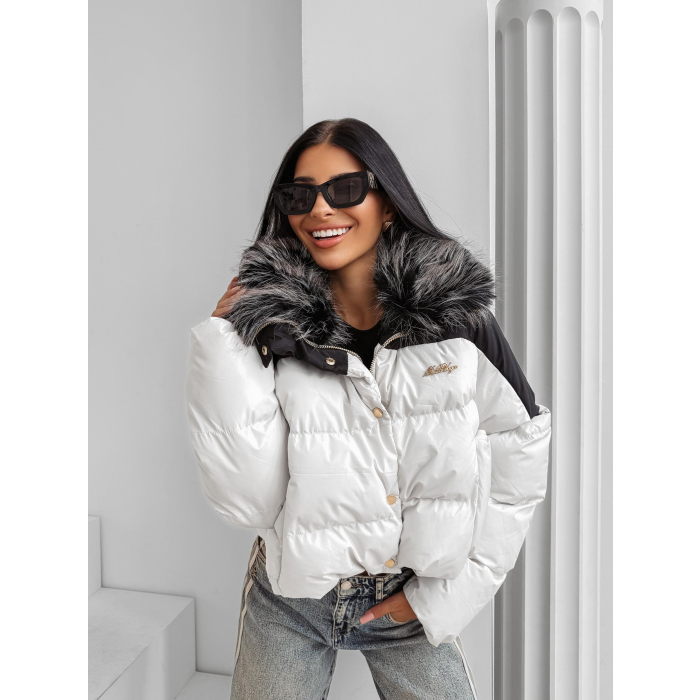 KURTKA DAMSKA BOMBER PIKOWANA OLAVOGA PULLY BEIGE BLACK