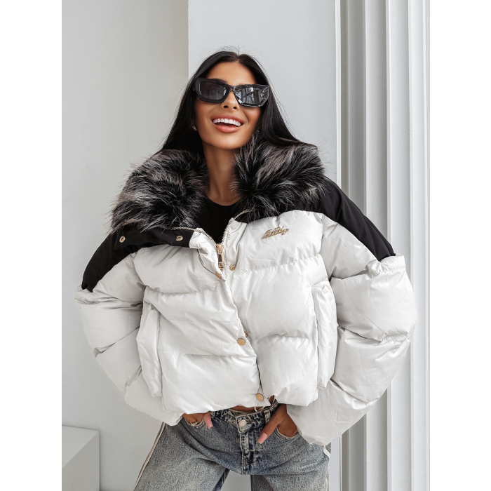 KURTKA DAMSKA BOMBER PIKOWANA OLAVOGA PULLY BEIGE BLACK