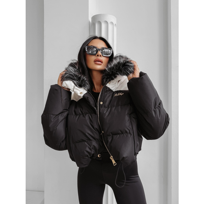 KURTKA DAMSKA BOMBER PIKOWANA OLAVOGA PULLY BLACK BEIGE