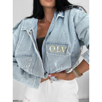 KURTKA DAMSKA DENIM OCIEPLANA ODPINANE FUTRO OVERSIZE HAFT OLAVOGA MONDEO LIGHT BLUE