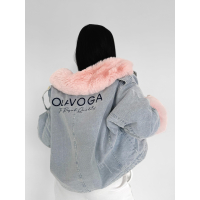 KURTKA DAMSKA DENIM OCIEPLANA ODPINANE FUTRO OVERSIZE HAFT OLAVOGA MONDEO LIGHT BLUE