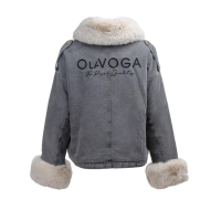 KURTKA DAMSKA DENIM OCIEPLANA ODPINANE FUTRO OVERSIZE HAFT OLAVOGA MONDEO GREY