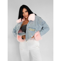 KURTKA DAMSKA DENIM OCIEPLANA ODPINANE FUTRO OVERSIZE HAFT OLAVOGA MONDEO LIGHT BLUE