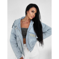 KURTKA DAMSKA DENIM OCIEPLANA ODPINANE FUTRO OVERSIZE HAFT OLAVOGA MONDEO LIGHT BLUE