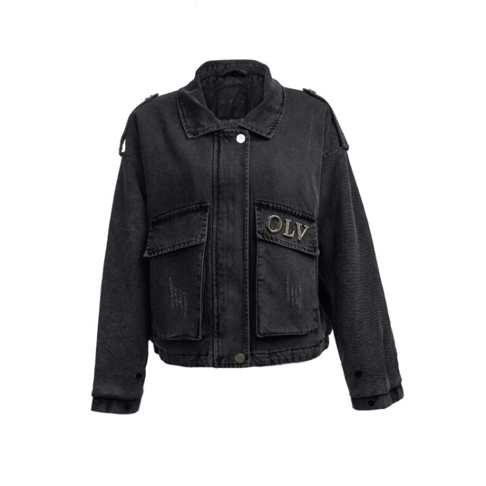 KURTKA DAMSKA DENIM OCIEPLANA ODPINANE FUTRO OVERSIZE HAFT OLAVOGA MONDEO BLACK
