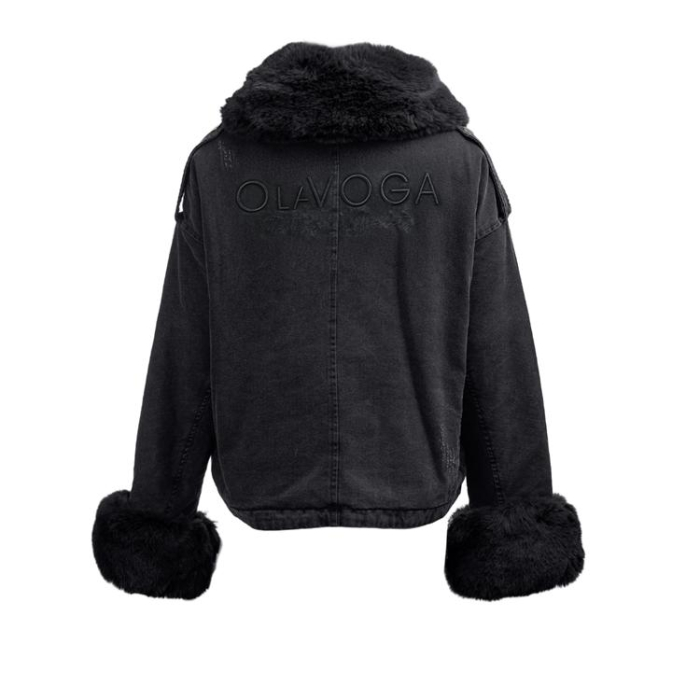 KURTKA DAMSKA DENIM OCIEPLANA ODPINANE FUTRO OVERSIZE HAFT OLAVOGA MONDEO BLACK