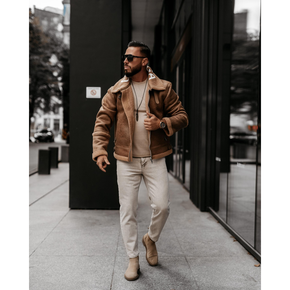 KURTKA MĘSKA KOŻUSZEK OVERSIZE OLAVOGA MEN LENNOX MEN BEIGE