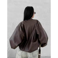 KURTKA DAMSKA OVERSIZE EKO SKÓRA OLAVOGA SOFT SHADOW BROWN