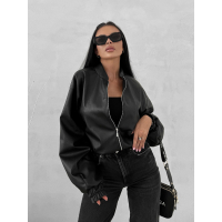 KURTKA DAMSKA OVERSIZE EKO SKÓRA OLAVOGA SOFT SHADOW BLACK