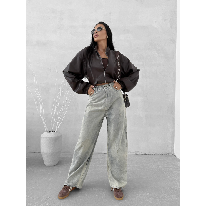 KURTKA DAMSKA OVERSIZE EKO SKÓRA OLAVOGA SOFT SHADOW BROWN