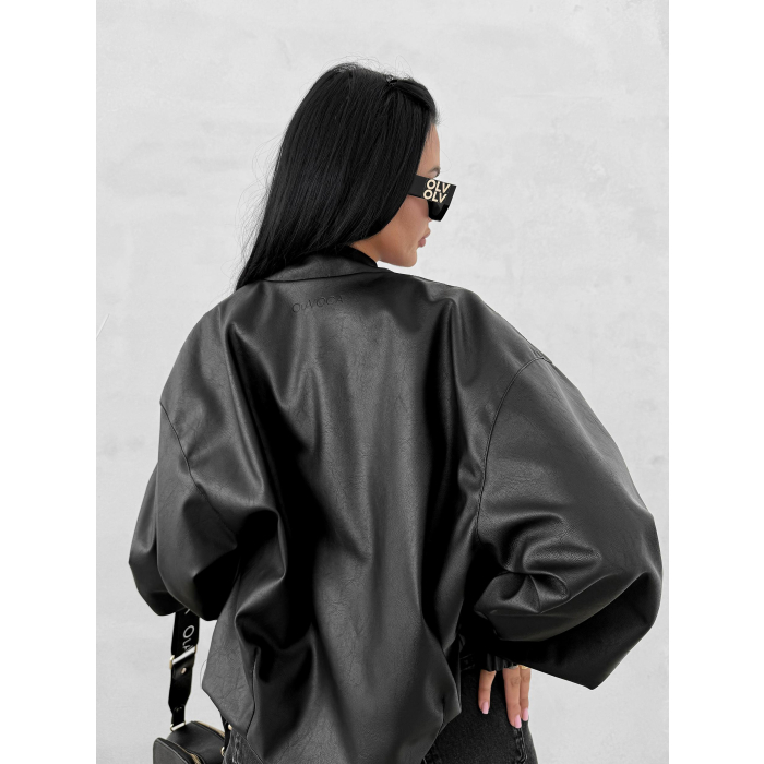 KURTKA DAMSKA OVERSIZE EKO SKÓRA OLAVOGA SOFT SHADOW BLACK