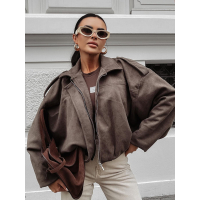 KURTKA DAMSKA OVERSIZE ZAMSZ OLAVOGA FAWNTRAIL BROWN
