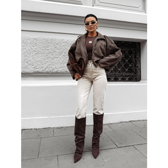 KURTKA DAMSKA OVERSIZE ZAMSZ OLAVOGA FAWNTRAIL BROWN