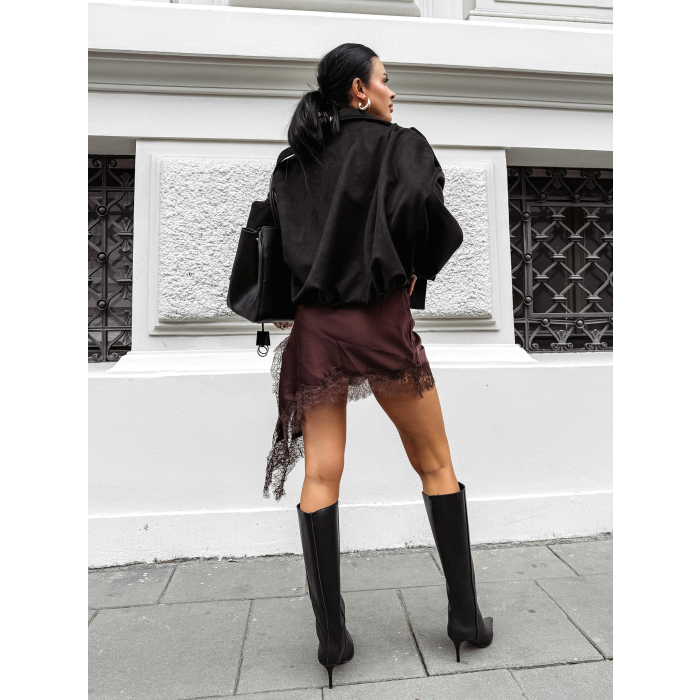 KURTKA DAMSKA OVERSIZE ZAMSZ OLAVOGA FAWNTRAIL BLACK