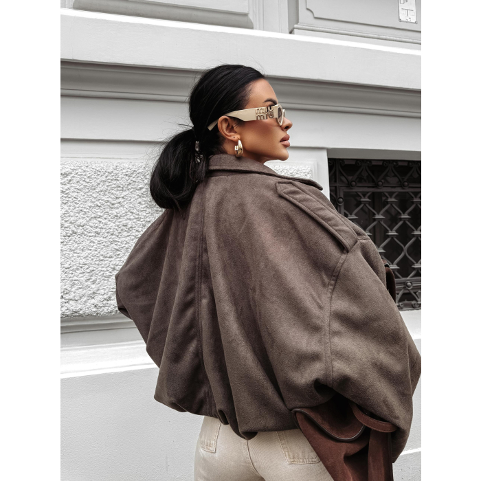 KURTKA DAMSKA OVERSIZE ZAMSZ OLAVOGA FAWNTRAIL BROWN