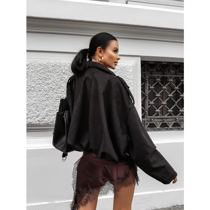 KURTKA DAMSKA OVERSIZE ZAMSZ OLAVOGA FAWNTRAIL BLACK