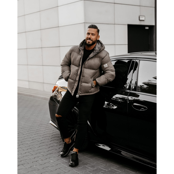 KURTKA MĘSKA PIKOWANA OVERSIZE BOMBERKA OLAVOGA MEN CASTE BROWN
