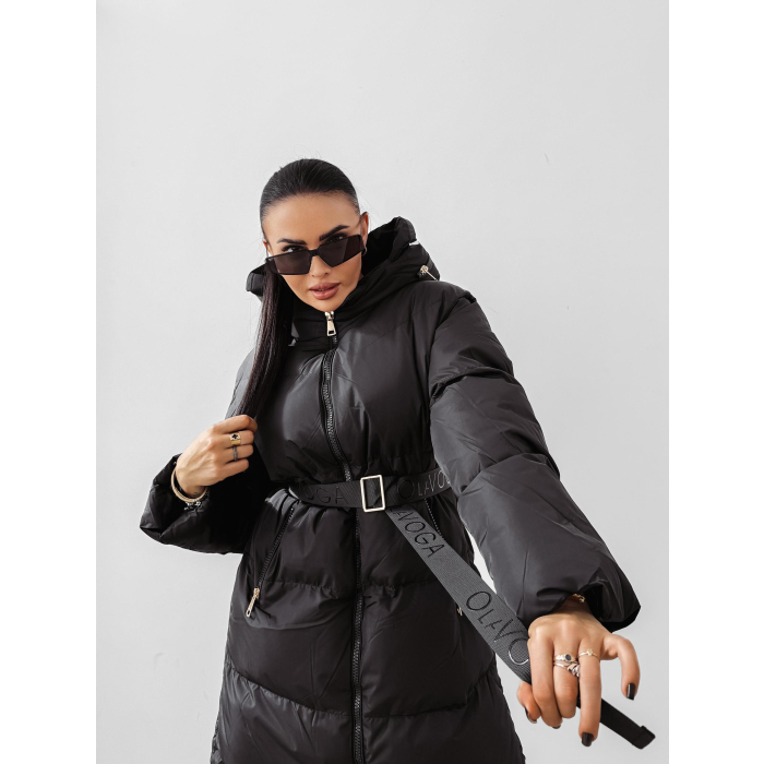 KURTKA PŁASZCZ DAMSKI DŁUGI OVERSIZE OLAVOGA SIING BLACK