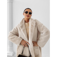 KURTKA PŁASZCZ FUTRO DAMSKI DŁUGI OVERSIZE OLAVOGA MINO BEIGE