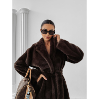 KURTKA PŁASZCZ FUTRO DAMSKI DŁUGI OVERSIZE OLAVOGA MINO BROWN