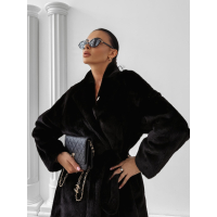 KURTKA PŁASZCZ FUTRO DAMSKI DŁUGI OVERSIZE OLAVOGA MINO BLACK