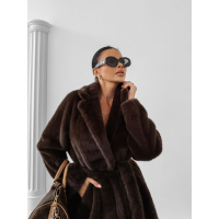 KURTKA PŁASZCZ FUTRO DAMSKI DŁUGI OVERSIZE OLAVOGA MINO BROWN