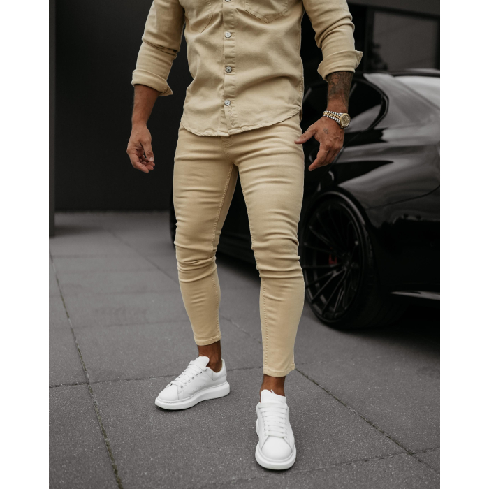 SPODNIE JEANSOWE MĘSKIE SLIM FIT OLAVOGA MEN TOLON DARK BEIGE