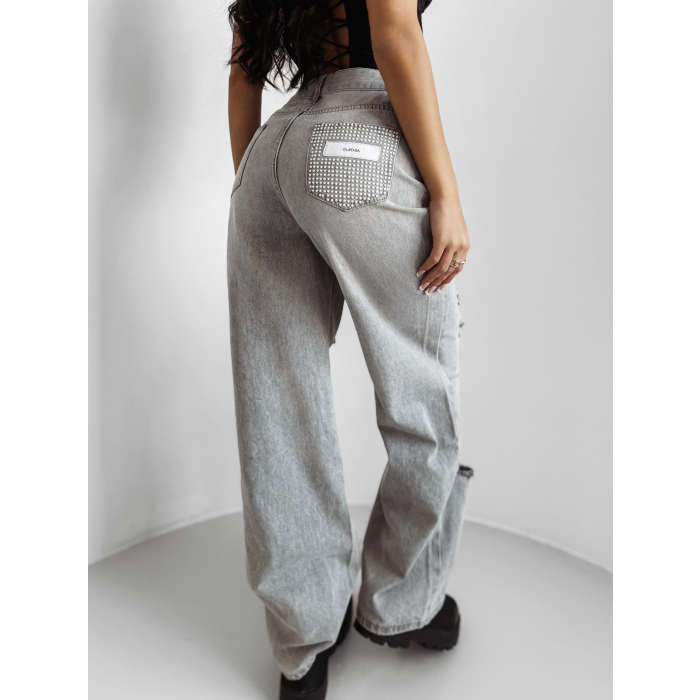 SPODNIE JENSOWE DENIM BAGGY DZIURY OLAVOGA BAMBI GRAY