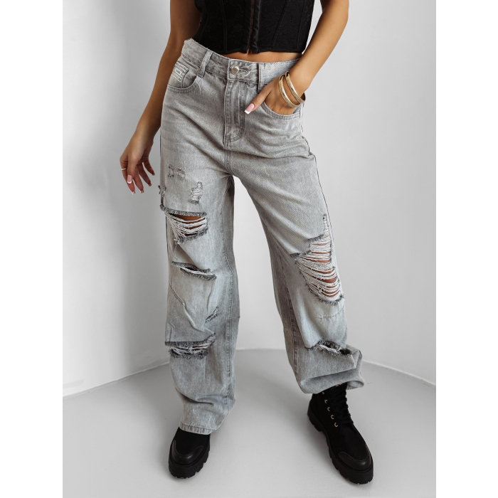 SPODNIE JENSOWE DENIM BAGGY DZIURY OLAVOGA BAMBI GRAY